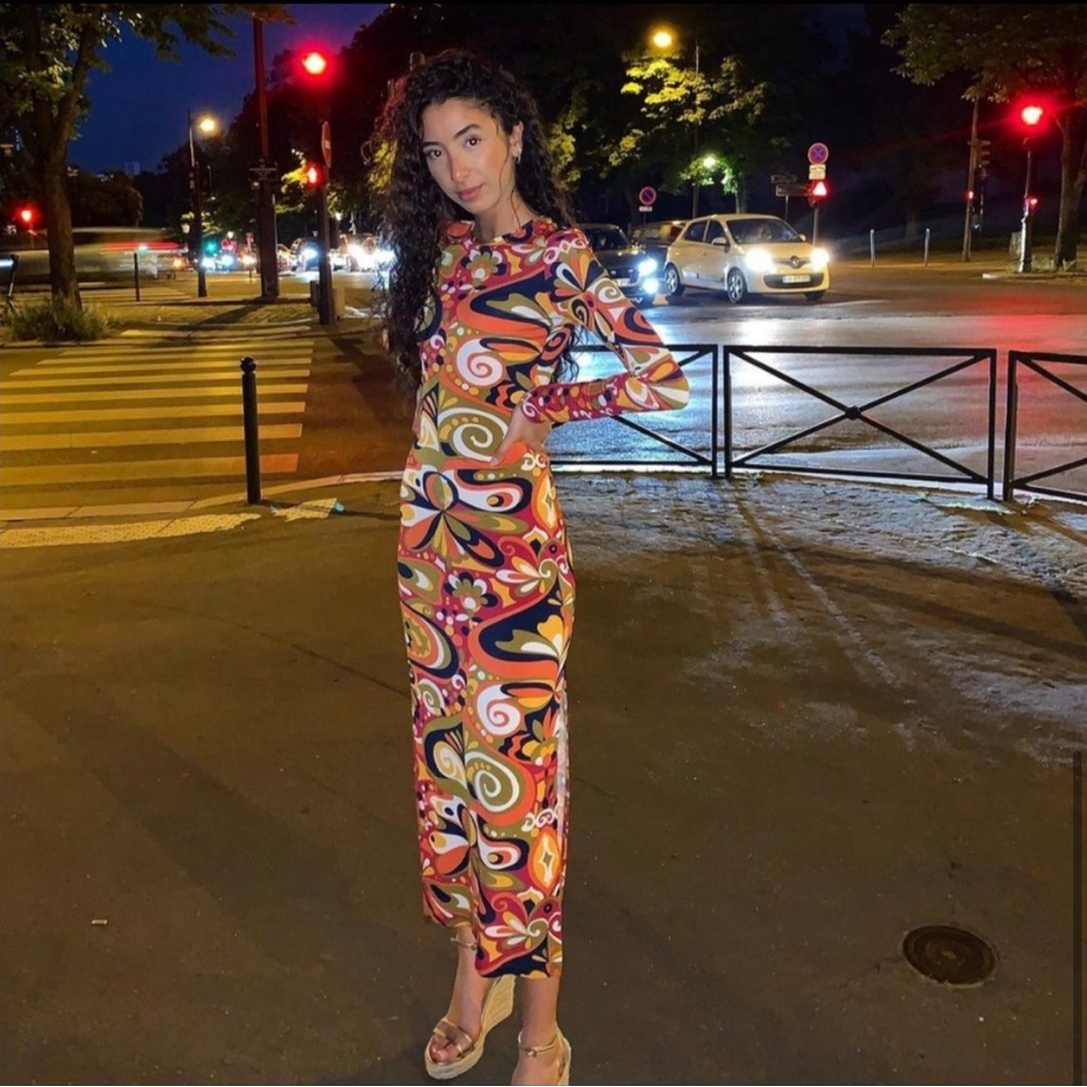 Zara Multi Printed Mini Dress  Long sleeve round neckline - Picture 9 of 12
